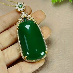 ArtPage~Fine Carved 925 Sterling Silvery Green Artificial Crystal Women Necklace